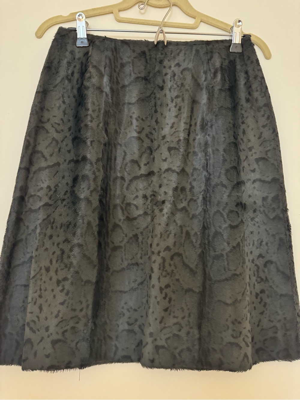 Philippe Adec Black Faux Fur Animal-Print A-Line Skirt